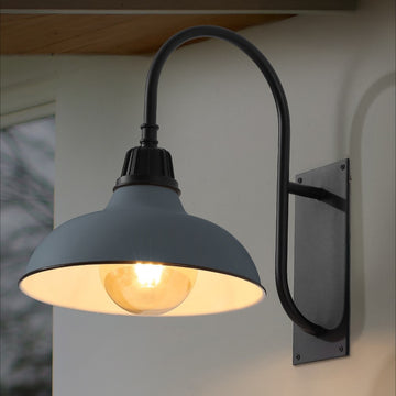Stanley 12.25" Farmhouse Industrial Indoor/Outdoor Iron LED Gooseneck Arm Outdoor Sconce